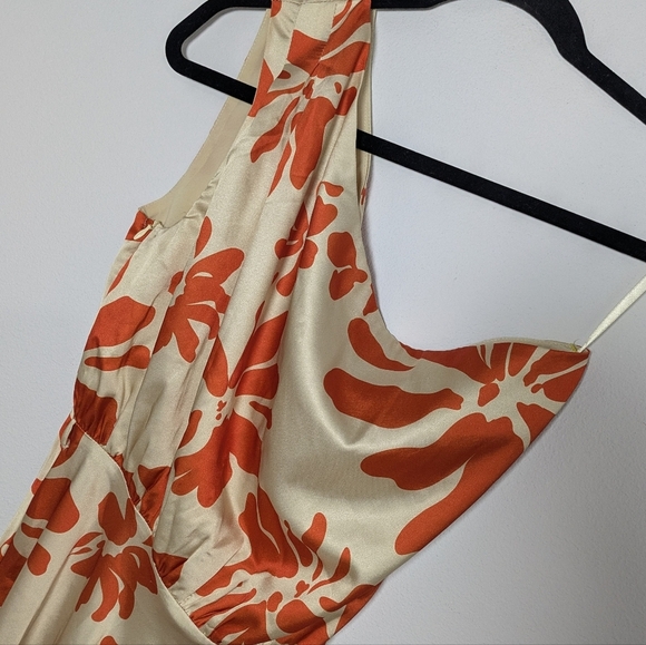 Petal & Pup Ana Satin Floral One Shoulder Satin Midi Dress Orange Cream Sz XS - Picture 5 of 13